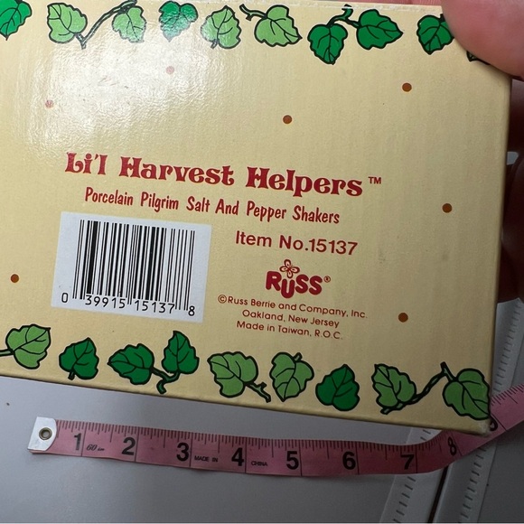 Li'l Harvest Helpers Pilgrim Boy & Girl Salt and Pepper Shakers in Original Box - Picture 7 of 7